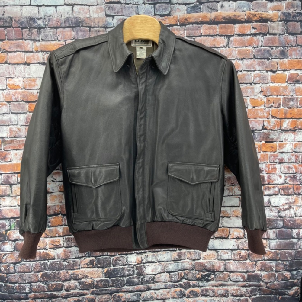 LL Bean Flying Tiger Leather Bomber Jacket Mens 46 Long Brown Thinsulate USA